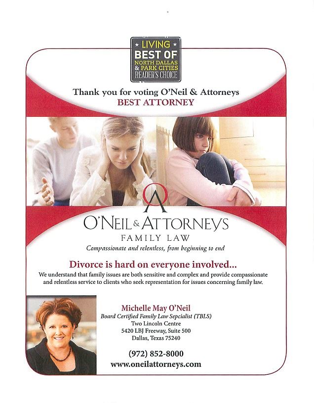 O'Neil Wysocki Family Law voted best attorney in North Dallas by Living Magazine.